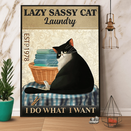 Lazy Sassy Cat Laundry I Do What I Want Paper Canvas Poster Wall Art Decor
