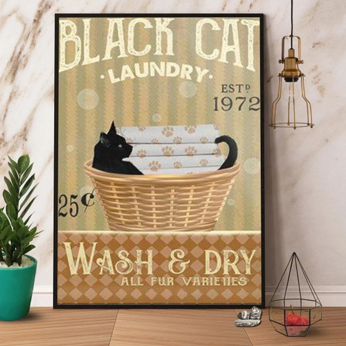 Black Cat Laundry Wash And Dry All Fur Varieties Vintage Canvas Poster Wall Art Decor