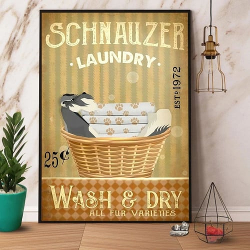 Schnauzer Laundry Wash & Dry All Fur Varieties Satin Portrait Canvas Poster Wall Art Decor