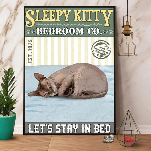 Sphynx Sleepy Kitty Bedroom Co Let'S Stay In Bed Satin Portrait Canvas Poster Wall Art Decor