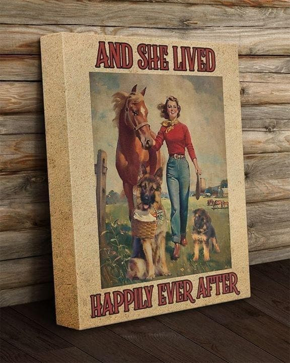 German Shepherd Horse And She Lived Happily Ever After For Farm Wall Art Print Canvas - MakedTee