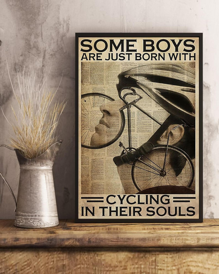 Cycling In Boys' Soul Some Boys Are Just Born With Cycling In Their Soul Satin Portrait Wall Art Canvas - MakedTee