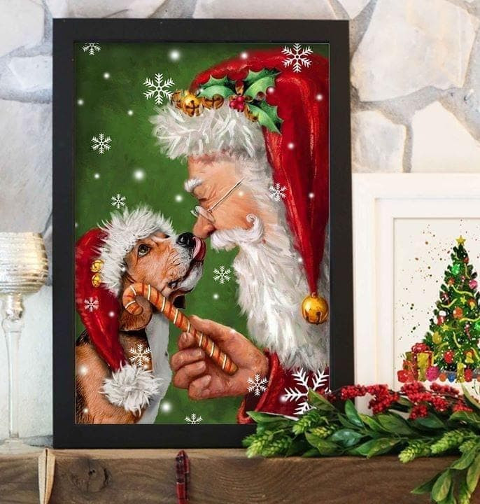 Christmas Santa Loves Beagle Lover Wall Art Print Canvas - MakedTee