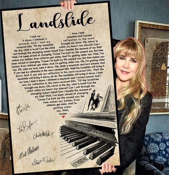 Fleetwood Mac Members Signature Landslide Song Lyrics Heart Shape For Fan Printed Wall Art Decor Canvas - MakedTee