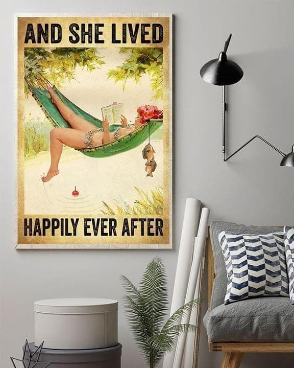 Fishing Girl And She Lived Happily Ever After Wall Art Print Decor Canvas Poster Canvas - MakedTee