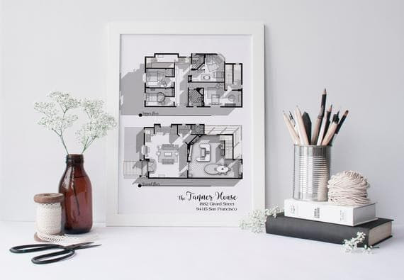Full House Tv Show Floor Plan In Black And White Wall Art Print Canvas - MakedTee