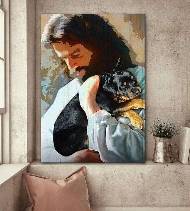 Jesus Hug Rottweiler Wall Art Print Canvas - MakedTee