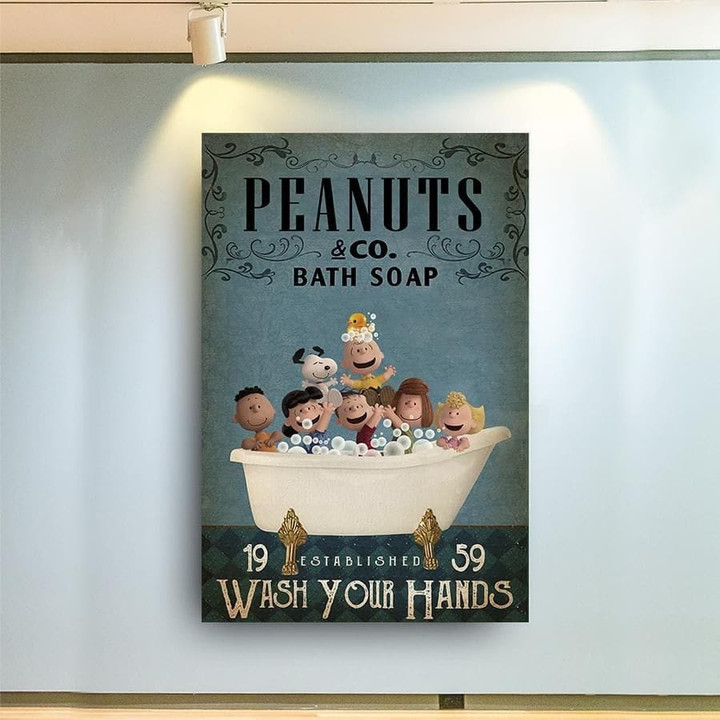Peanuts Comic Bath Soap 1959 Established Wash Your Hands For Fan Print Wall Art Canvas - MakedTee