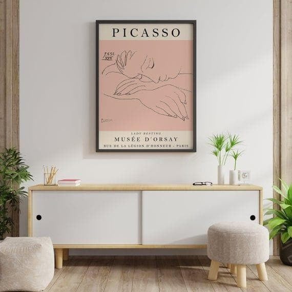 Picasso Exhibition Lady Resting Art Line Drawingart Print Bedroom Printed Wall Art Decor Canvas - MakedTee