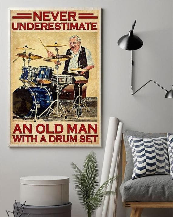 Never Underestimate An Old Man With A Drum Set Wall Art Print Canvas - MakedTee