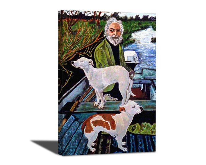 Goodfellas Wall Art - Man & Two Dogs on Boat Matte Canvas - MakedTee