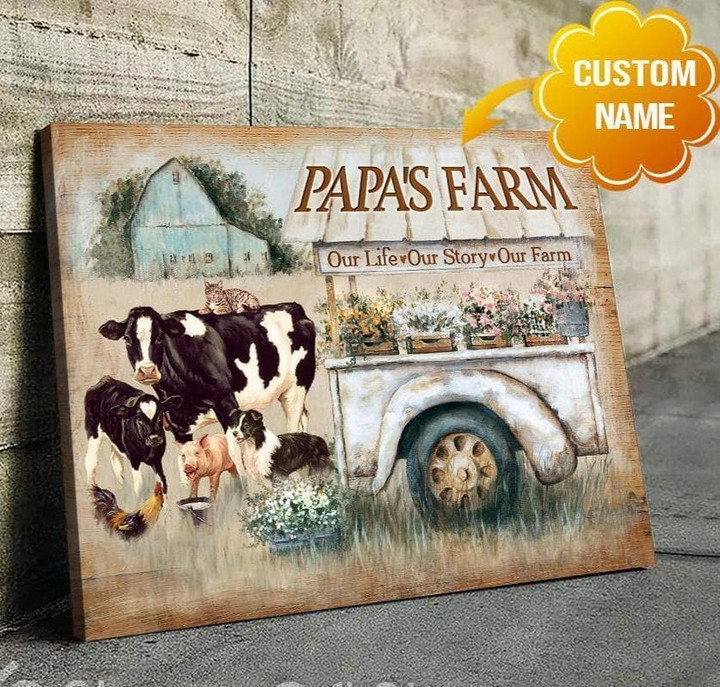 Personalized Name Text Farm Farm Wall Hanging Wall Farmhouse Decor Papa'S Farm Our Wall Art Canvas - MakedTee