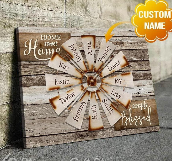 Personalized Name Text Family Farmhouse Windmill Wall Hanging Wall Art Decor Home Sweet Wall Art Canvas - MakedTee