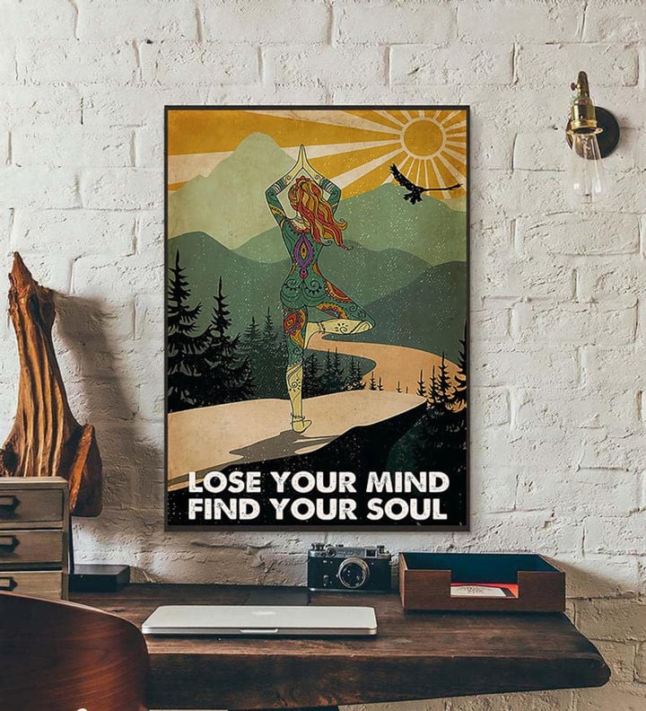 Yoga Lose Your Mind Find Your Soul Yoga Vintage Ation Signs For Home Yoga Yoga Pose Satin Portrait Wall Art Canvas - MakedTee