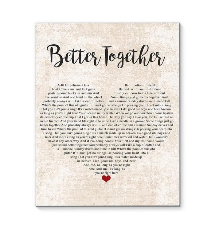 Luke Combs Better Together Lyric Heart Typography Wall Art Print Canvas - MakedTee