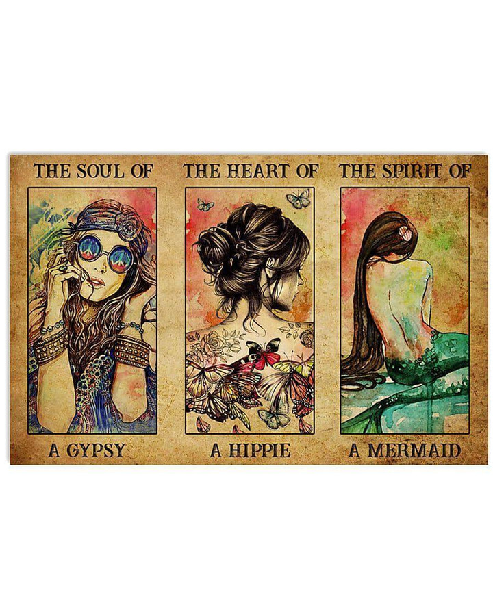 The Soul Of Gypsy The Heart Of A Hippie The Spirit Of A Mermaid Printed Wall Art Decor Canvas - MakedTee