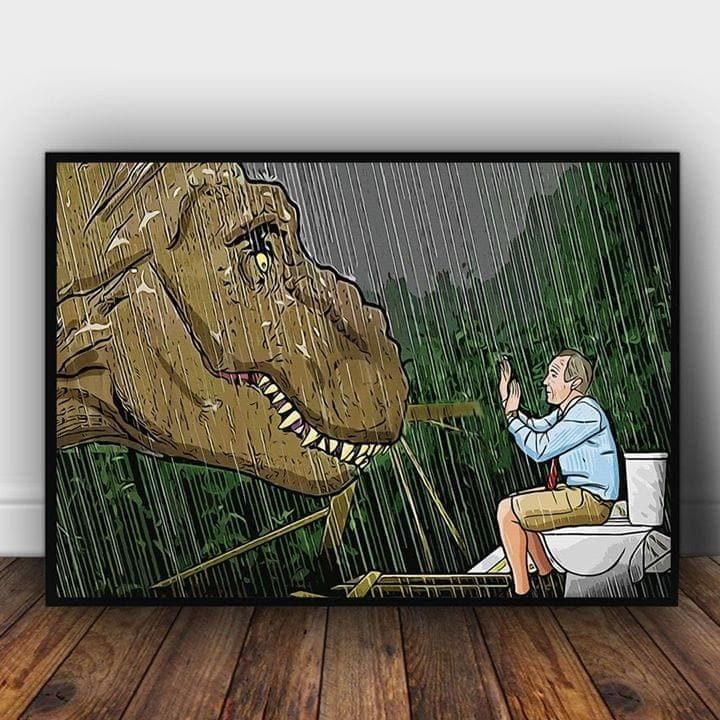 Jurassic Park T Rex Eats Man On Toilet Canvas - MakedTee