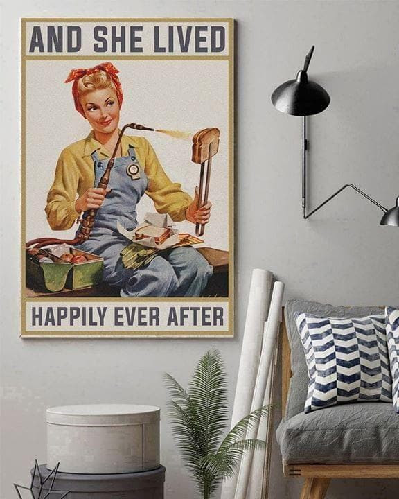 Welder Woman Lived Happily Ever After Vintage Print Wall Art Canvas - MakedTee