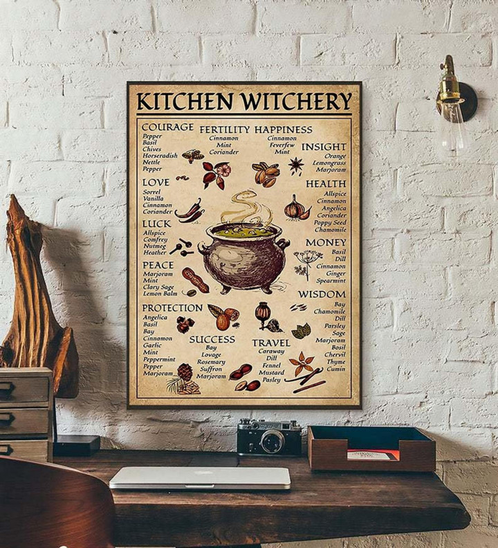 Kitchen Witchery Witches Magic Knowledge Halloween Kitchen Blessing Incense Signs For Home Satin Portrait Wall Art Canvas - MakedTee