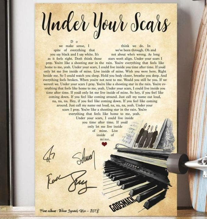 Under Your Scars Lyric Heart Shape Godsmack Signatures Printed Wall Art Canvas - MakedTee