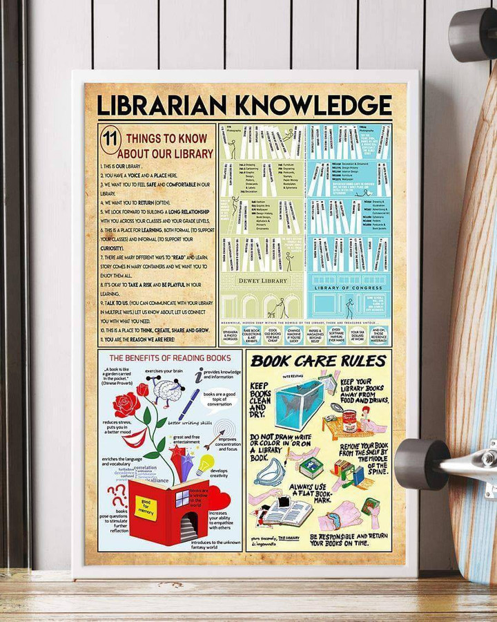Librarian Knowledge Things To Know About Our Library The Benefits Of Reading Books Satin Portrait Wall Art Canvas - MakedTee