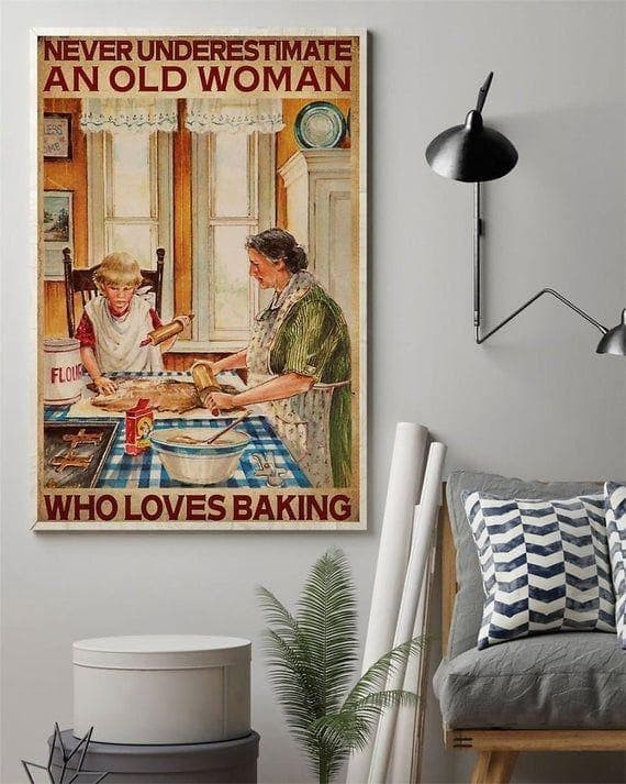 Baking Never Underestimate Old Woman Wall Art Print Canvas - MakedTee