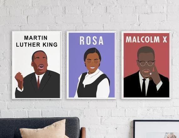 African American Civil Rights Heroes Malcolm X Martin Luther King Rosa Parks Printed Wall Art Decor Canvas - MakedTee