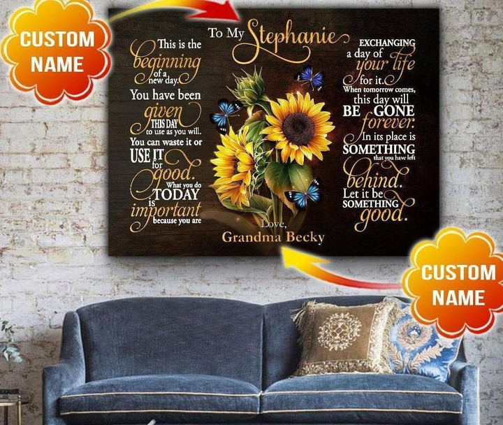 Personalized Name Text Sunflower Wall Hanging Butterfly Gift Idea This Is A Beginning Of Wall Art Canvas - MakedTee