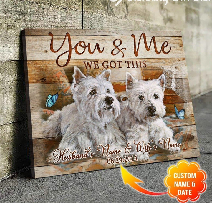 Personalized Name Text White Terrier And Gift Wall Art Decor Gift Idea For Wedding Wall Art Canvas - MakedTee