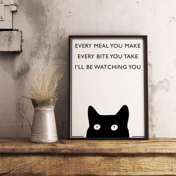 Vintage Cat Print Ill Be Watching You Animal Print Cat Funny Quote Print Printed Wall Art Decor Canvas - MakedTee