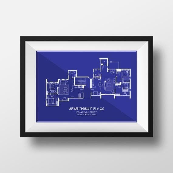 Friends Tv Show Apartment Floor Plan In Blueprint Style Print Wall Art Canvas - MakedTee