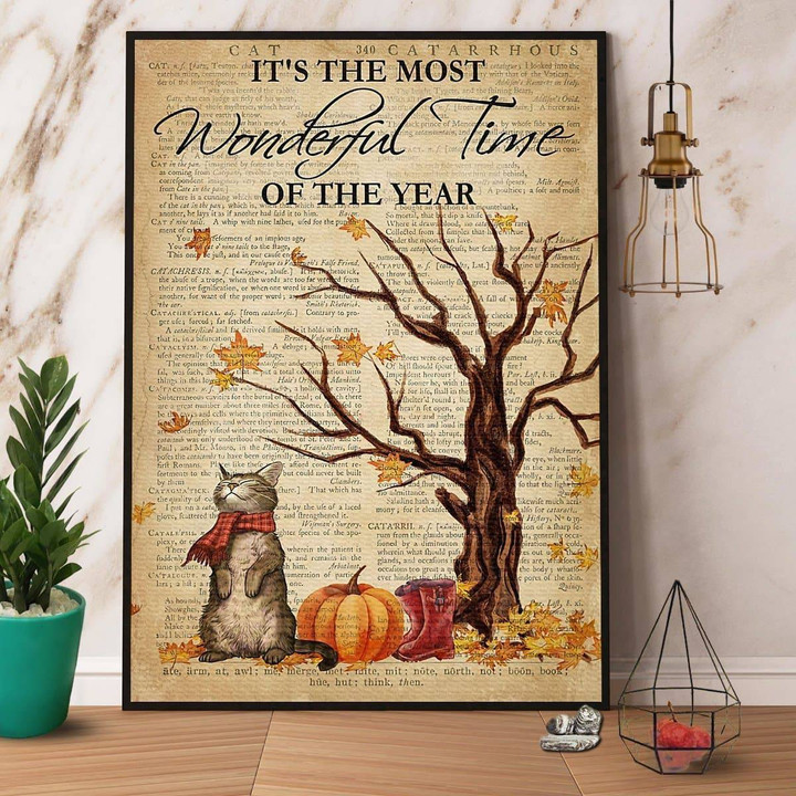 Cat Halloween It'S The Most Wonderful Time Of The Year Satin Portrait Wall Art Canvas - MakedTee