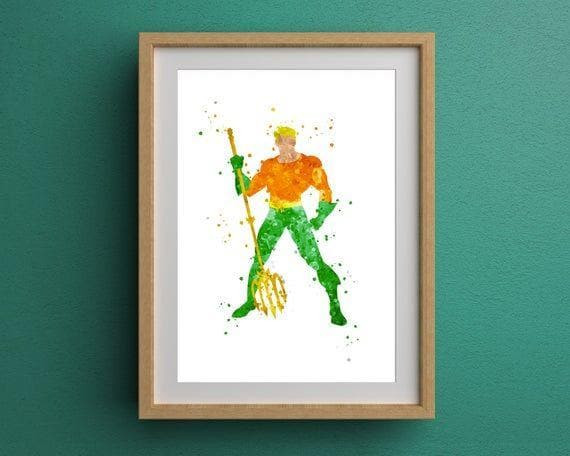Aquaman Superhero Minimalist Watercolour Print Wall Art Decor Canvas - MakedTee