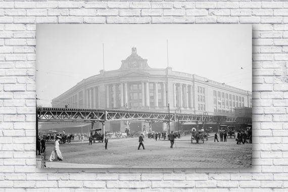 Boston South Station - Antique Vintage Early 1900S Massachuetts Home Decor Printed Wall Art Decor Canvas - MakedTee