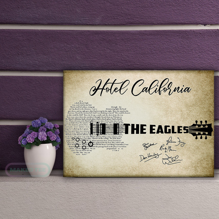 Hotel California The Eagles Lyric Guitar Typography Signed Wall Art Print Canvas Prints
