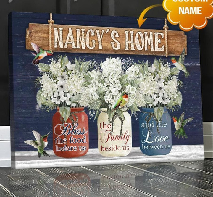 Personalized Name Text Top Flower Vases And Hummingbirds Hanging Gift Idea For Wall Art Canvas - MakedTee