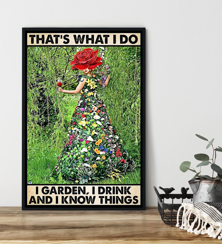 That'S What I Do I Garden I Dink And I Know Things Gardening Wine Lovers Vintage Satin Portrait Wall Art Canvas - MakedTee