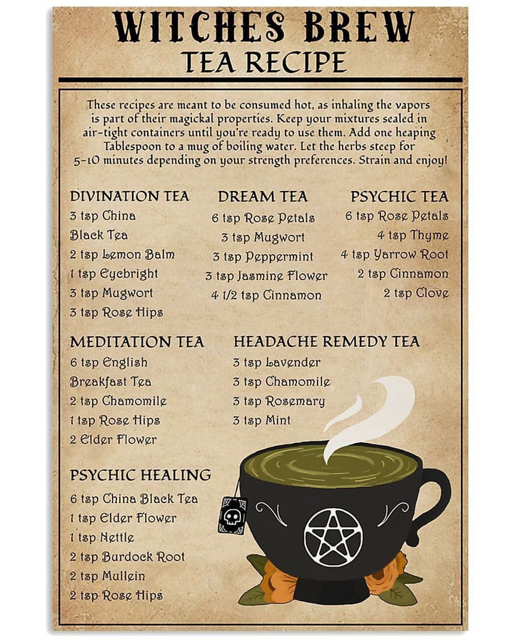 Witches Brew Tea Recipe For Lovers Print Wall Art Decor Canvas - MakedTee