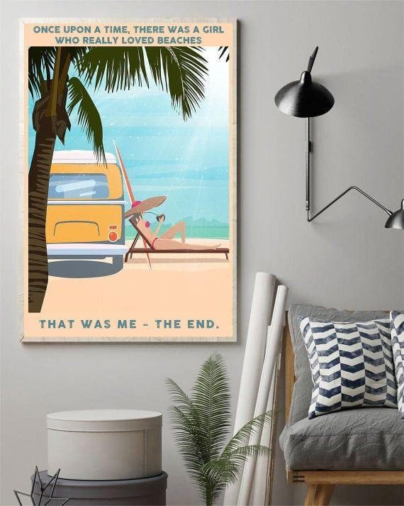 Once Upon A Time There Was A Girl Who Really Loved Beachs Print Wall Art Canvas - MakedTee