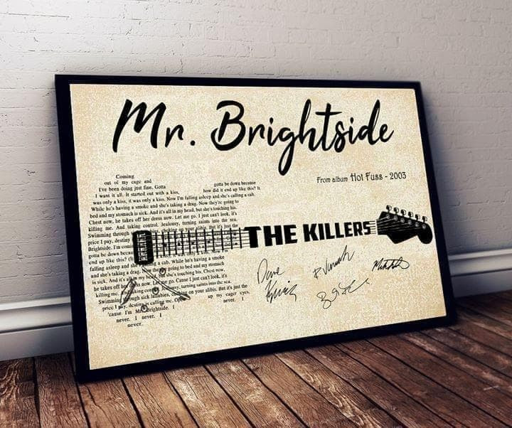Mr Brightside Lyrics Guitar Typography The Killers Signed Poster Wall Art Print Decor Canvas - MakedTee