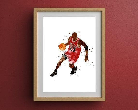 Michael Jordan Chicago Bulls Basketball Team Minimalist Watercolour Printed Wall Art Decor Canvas - MakedTee