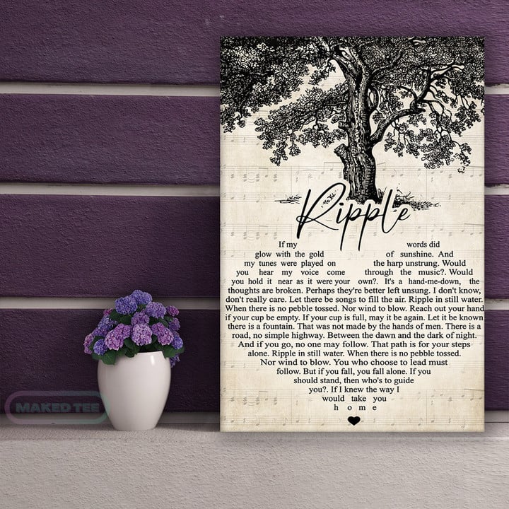 Grateful Dead Ripple Lyrics Heart Typography For Fan Printed Wall Art Decor Canvas Prints