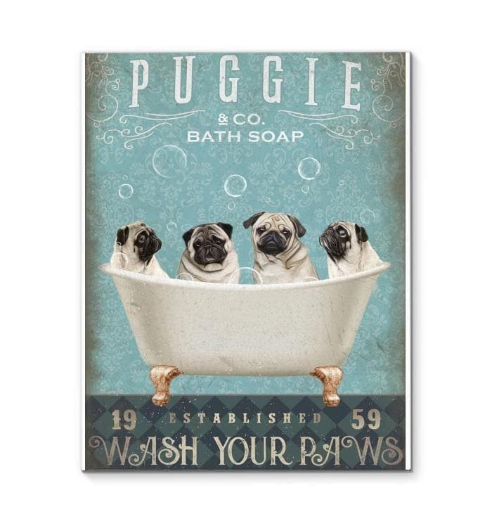 Puggie Bath Soap Wash Your Paws Wall Art Print Canvas - MakedTee