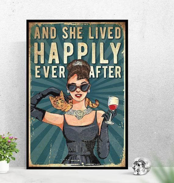 And She Lived Happily Ever After Vintage Cat Printed Wall Art Decor Canvas - MakedTee