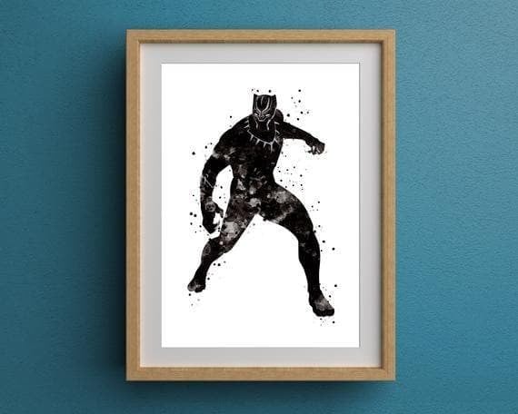 Black Panther Superhero Minimalist Watercolour Print Wall Art Decor Canvas - MakedTee