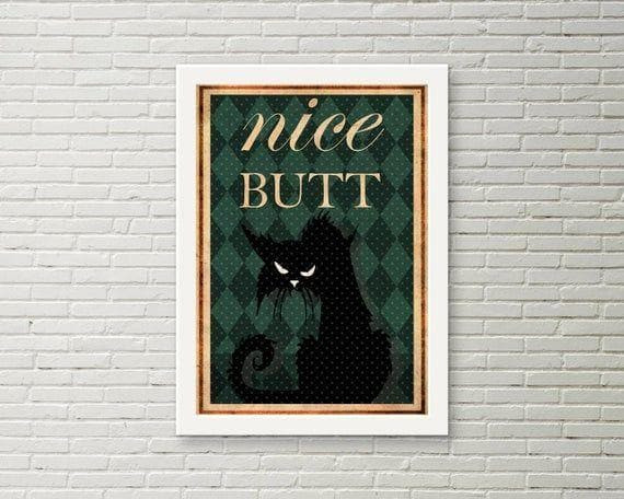 Grumpy Black Cat Nice Butt Bathroom Printed Wall Art Decor Canvas - MakedTee