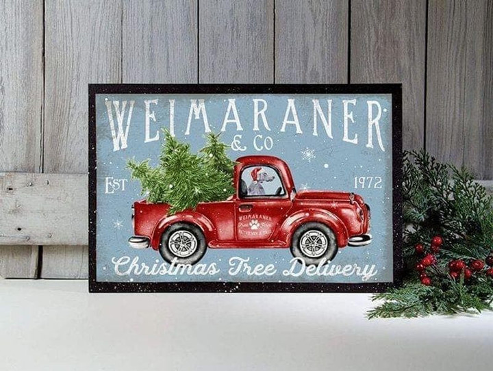 Santa Weimaraner Red Truck Tree Christmas Tree Delivery Wall Art Print Canvas - MakedTee