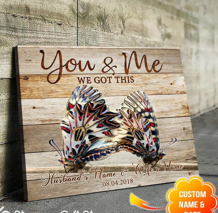 Personalized Name Text Butterfly Wall Hanging Gift Idea For Wedding Anniversary Wall Art Canvas - MakedTee