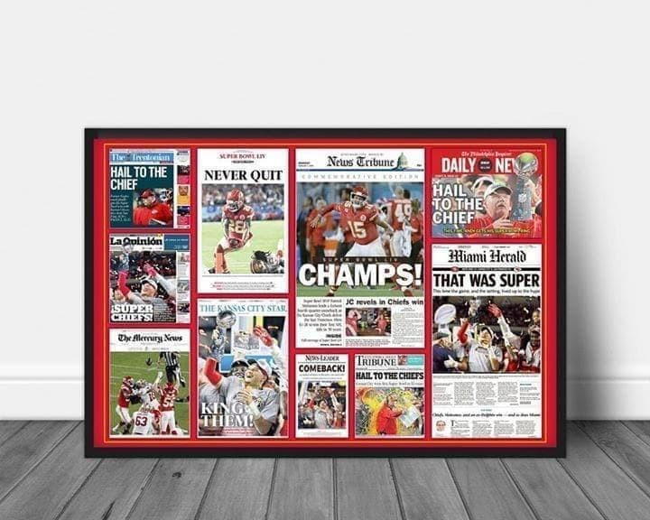 Kansas City Chiefs Super Bowl Liv 2020 Champions Newspaper Headlines Champs Wall Art Print Canvas - MakedTee