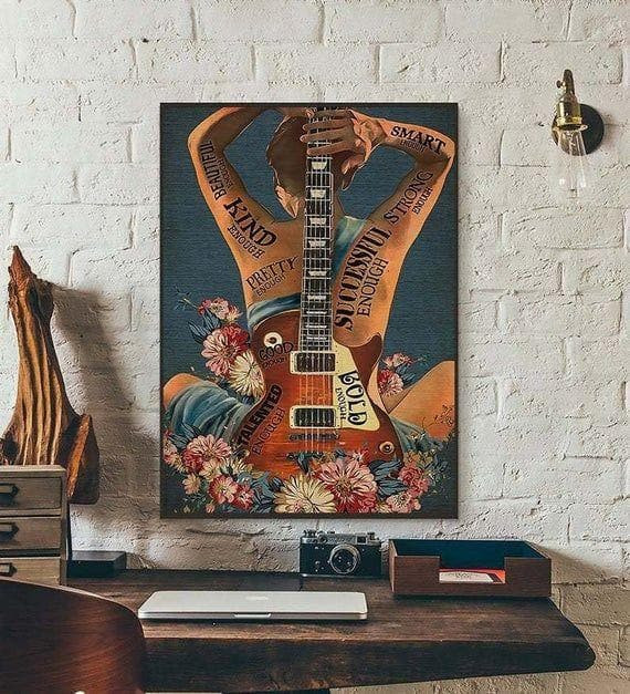 Woman With Guitar Tattoo Art Music Print Wall Art Decor Canvas - MakedTee